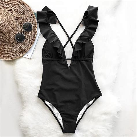 Ruffled V Neck One Piece Swimsuit Apollobox