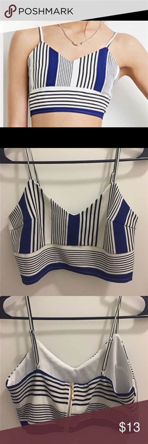 Forever Striped Crop Top Black And Blue Size Medium