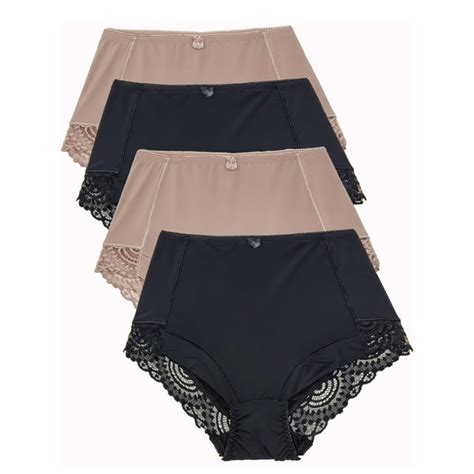 Barbra High Waisted Womens Panties With Cotton Lace Trim Nylon