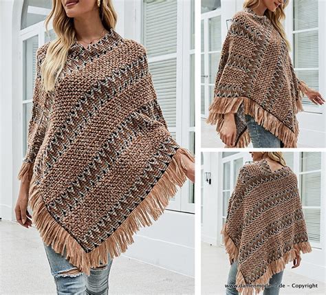 Neuheiten Damen Vintage Boho Style Poncho Strickjacke In Beige