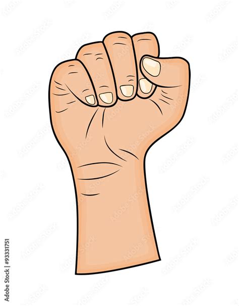 Fist, Hand gesture vector - realistic cartoon illustration. Picture isolated on white background ...