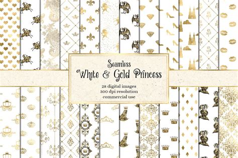 White And Gold Princess Digital Paper Seamless Fairy Princess Patterns