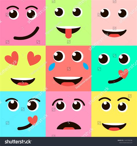 Set Colorful Emoticons Emoji Flat Backgound Stock Vector (Royalty Free ...