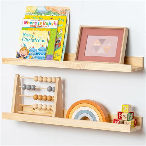 Picture Ledge Shelf For Wall 24 Inch Solid Pine Wood Nursery Book