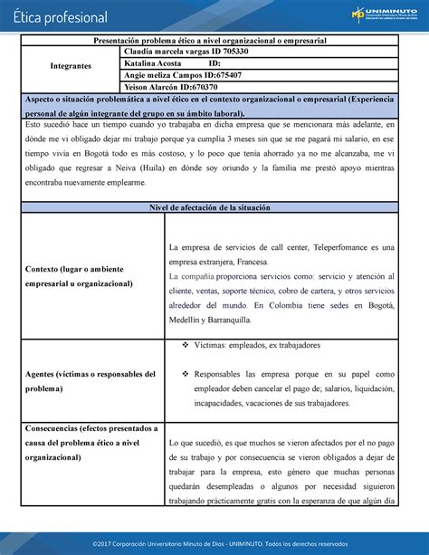 Actividad Etica Presentaci N Problema Tico A Nivel Organizacional