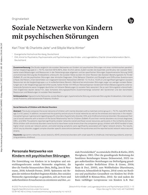 Pdf Soziale Netzwerke Von Kindern Mit Psychischen St Rungen