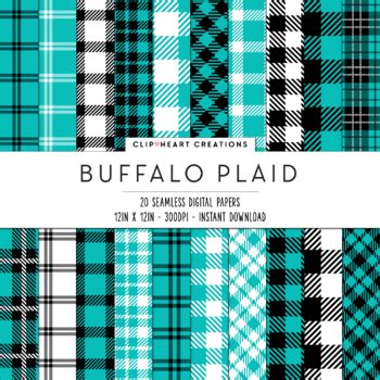 Buffalo Plaid Seamless Digital Papers Aqua By Clip Heart Creations