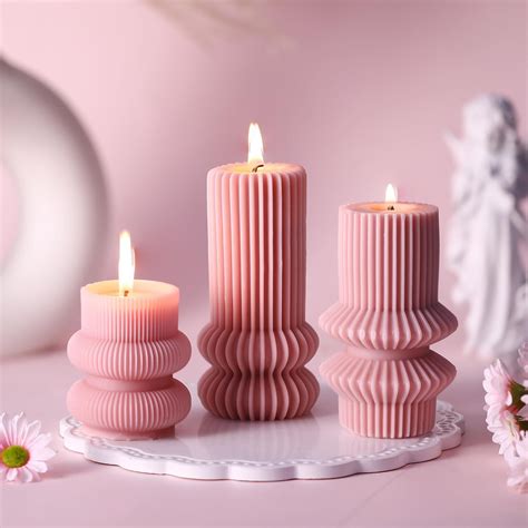 MTLEE 3 Pcs Small Ribbed Pillar Candles Scented Pillar Candle