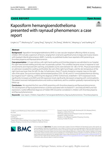 Pdf Kaposiform Hemangioendothelioma Presented With Raynaud Phenomenon