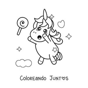 Unicornio Kawaii Con Paleta Coloreando Juntos