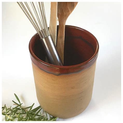 Ceramic Utensil Holder In Brown Red Glaze Kitchen Utensil Etsy