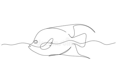 Continuous Line Drawing Of Fish With The Ocean Stock Vector