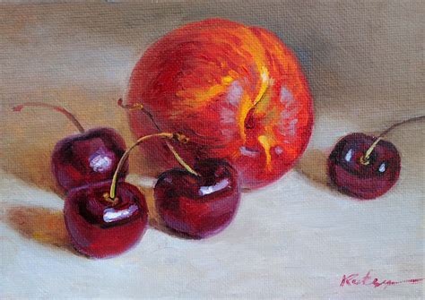 Paintings by Elena Katsyura: Cherries & Nectarine