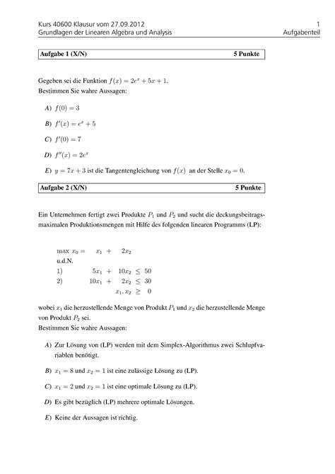 Klausur 27 September 2012 Aufgaben Grundlagen Der Linearen Algebra