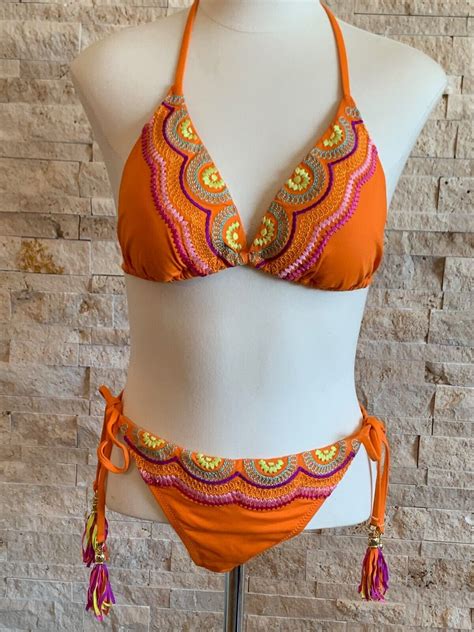 Trina Turk Wanderlust Bikini Set Sz 12 Slider Top Sz 12 Side Tie