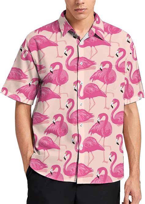 Pink Flamingos Mens Shirt Button Down Short Sleeve Hawaiian Shirts Top