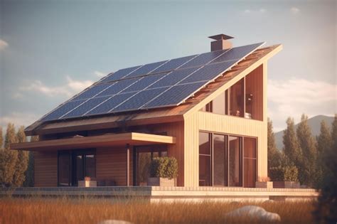 Premium Ai Image Sustainable Home With Solar Panels On Roof Generative Ai