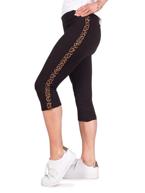 Legginsy damskie getry 3 4 z lampasem w panterkę XXL YoClub Moda