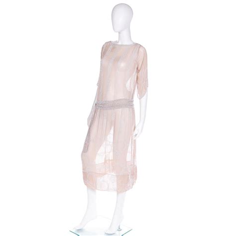 1920s French Beaded Sand Nude Silk Flapper Dress With Attached Fabric Belt At 1stDibs