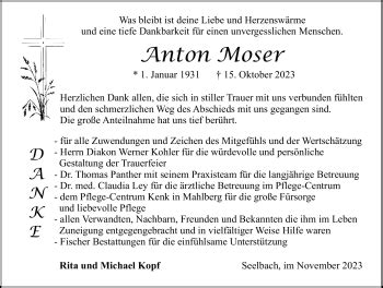 Traueranzeigen von Anton Moser Schwarzwälder Bote Trauer