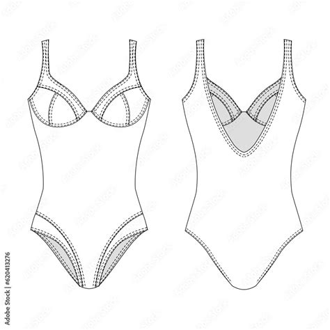 Hand Drawn Woman Bikini Technical Vector Drawing Template Sketch