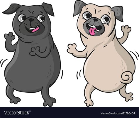 Cute Pugs Hand Drawn Cartoon Royalty Free Vector Image