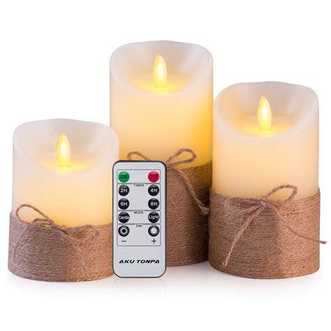 Aku Tonpa Flameless Candles Battery Operated Pillar Real Wax Flickering Moving Wick Electric Led