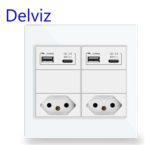 Tomada De Alimenta O Padr O Delviz Brasil Tomada Dupla Parede Usb Tipo