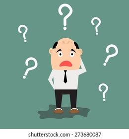 Vektor Stok Cartoon Businessman Thinking Question Marks Vector Tanpa