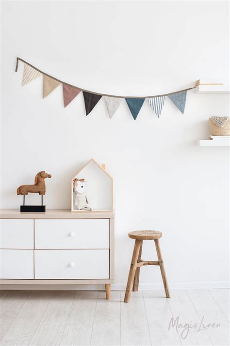 Linen Bunting Nursery Wall Hanging Linen Flag Decoration For Baby