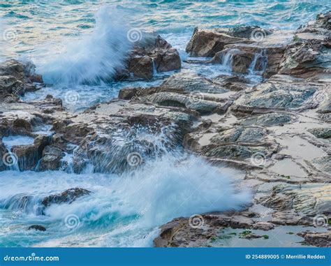 Top Down Rocky Seascape In The Sunrise Light Stock Image Image Of