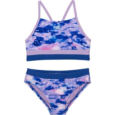 Speedo Big Girls Print Block Bikini Set UPF 50 Save 50