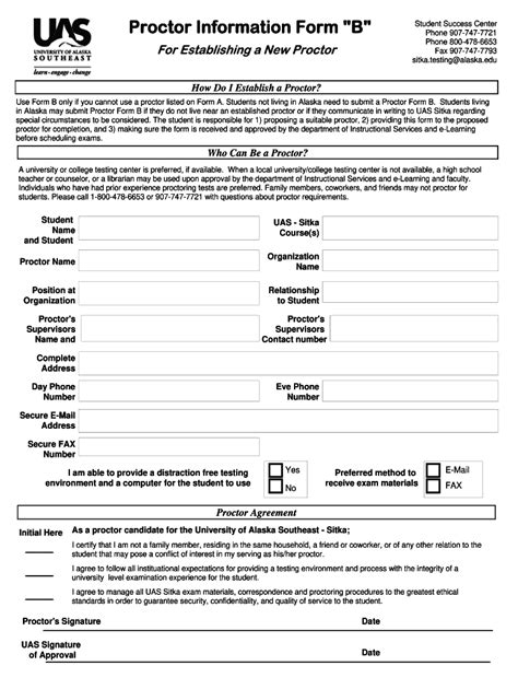 Fillable Online Uas Alaska Proctor Information Form B Fax Email Print