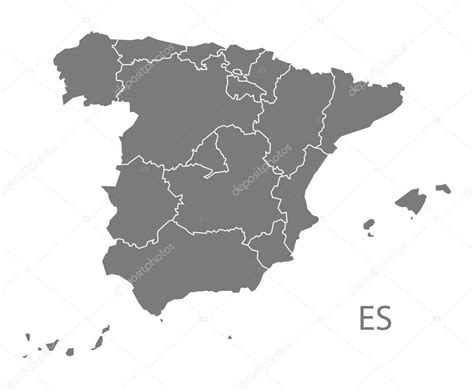 España Mapa con provincias gris aislado Vector de stock por