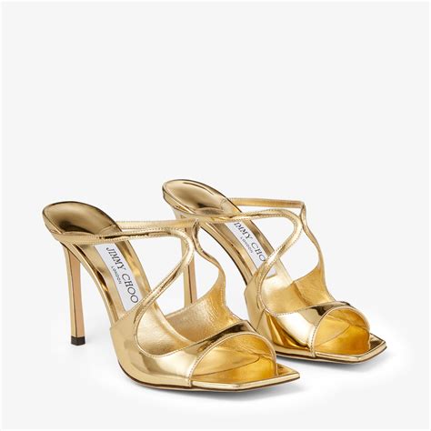 Gold Liquid Metal Leather Mules Anise Winter Collection