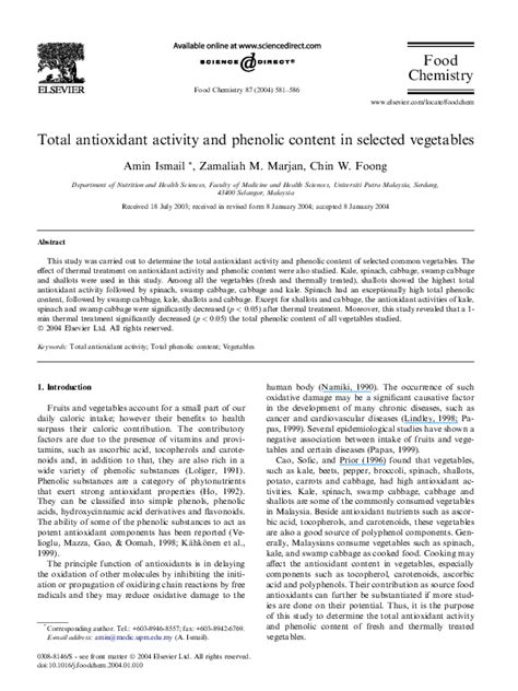 Pdf Total Antioxidant Activity And Phenolic Content In Selected