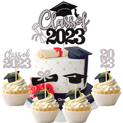 Pcs Graduation Cupcake Toppers Glitter Class Of Diploma