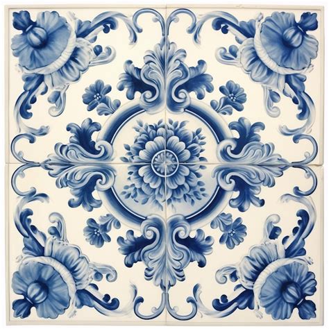 Premium Ai Image Vintage Delft Tile Tapestry On White Background