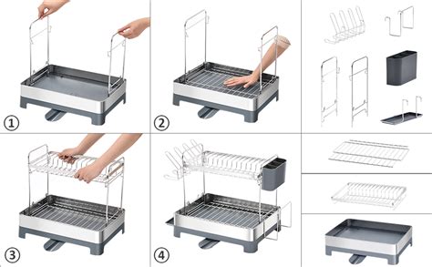 APEXCHASER Dish Drying Rack 2 Tier Dish Rack With Large Capacity