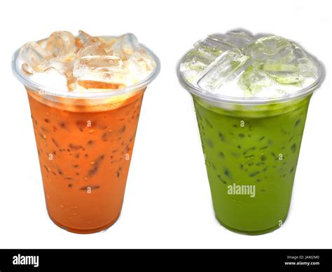 Thai Tea Milk And Green Tea Milk In A Cup Stock Photo Alamy