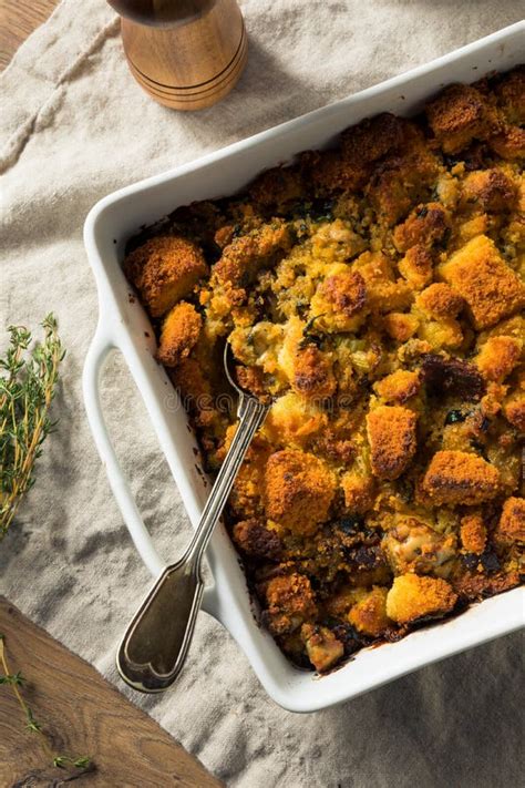 Homemade Thanksgiving Oyster Cornbread Stuffing Stock Image - Image of ...