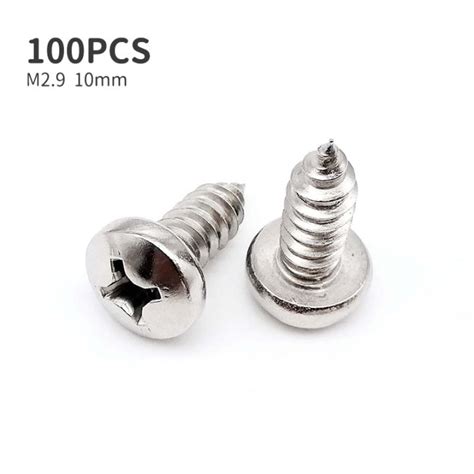 100pcs M2 9 10mm 304 Stainless Steel Screws Cross Recessed Round Head