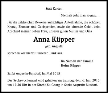 Traueranzeigen von Anna Küpper WirTrauern