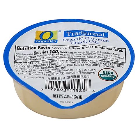 O Organics Hummus Traditional Snack Cup 2 Oz Safeway