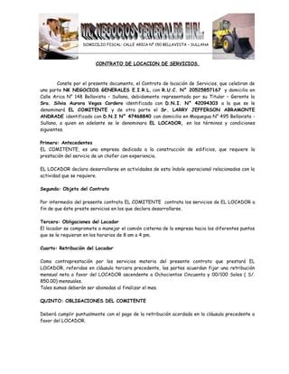 Contrato De Trabajo De Locacion De Servicio Pdf