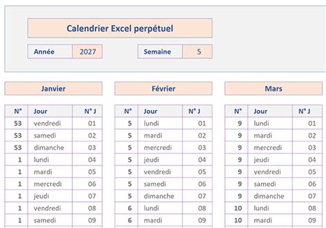 Calendrier annuel et perpétuel avec Excel