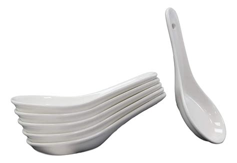 Ebros Contemporary Glossy White Porcelain Ceramic Soup Spoons With Hole