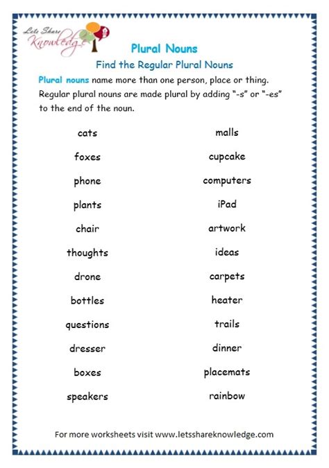 Plural Nouns For Third Grade