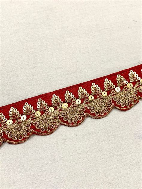 2 Yards Of Red N Gold Trim Red Embroidered Trim Bold N Beautiful