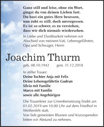 Traueranzeigen Von Joachim Thurm Abschied Nehmen De